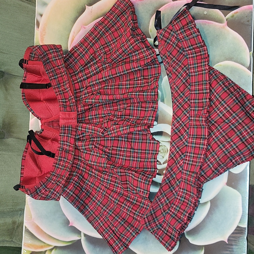 Rare FIND Sexy Frederick's of Hollywood Red Plaid Lingerie Medium - Picture 2 of 14